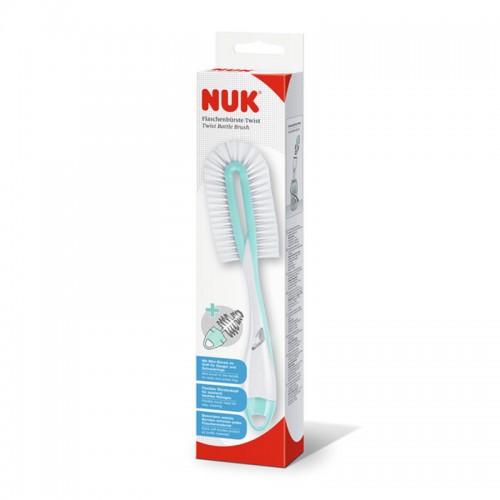 NUK Twist Bottle Brush | Made in France | Flat Brush for Thorough and Gentle Cleaning of Baby Bottles with Teat Brush